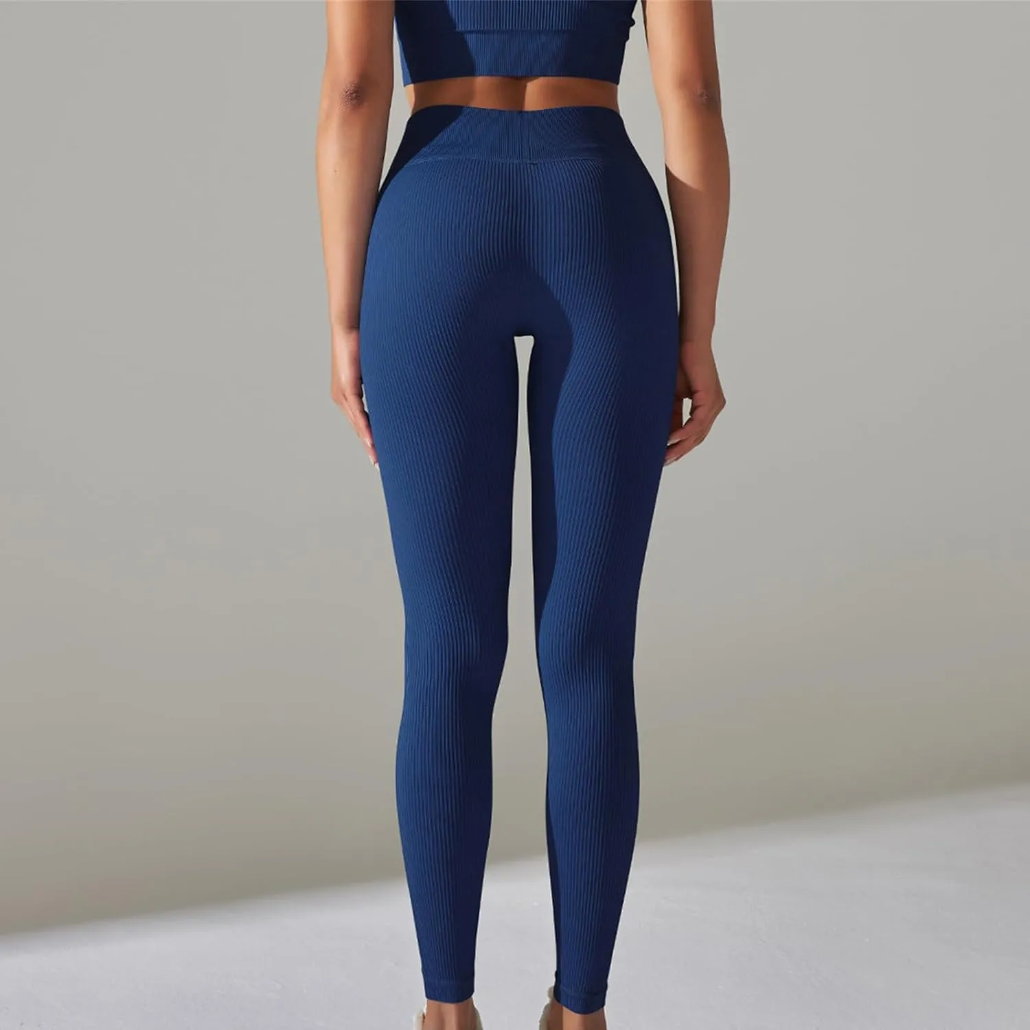 Yoga Leggings for Women High Waist Tummy Control Yoga Pants Ribbed Stretch Workout Leggings Compression Gym Tights