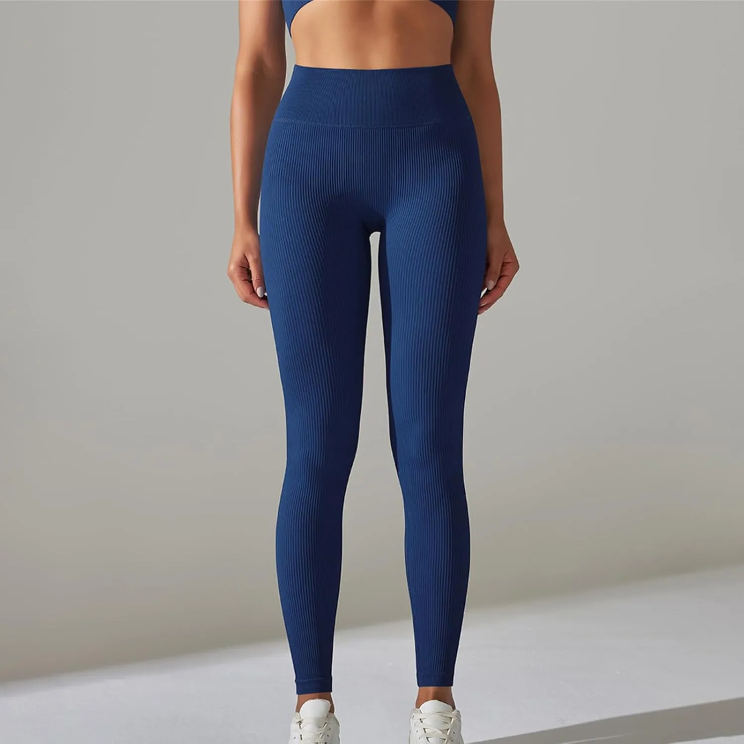 Yoga Leggings for Women High Waist Tummy Control Yoga Pants Ribbed Stretch Workout Leggings Compression Gym Tights