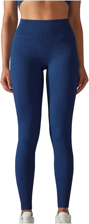 Yoga Leggings for Women High Waist Tummy Control Yoga Pants Ribbed Stretch Workout Leggings Compression Gym Tights