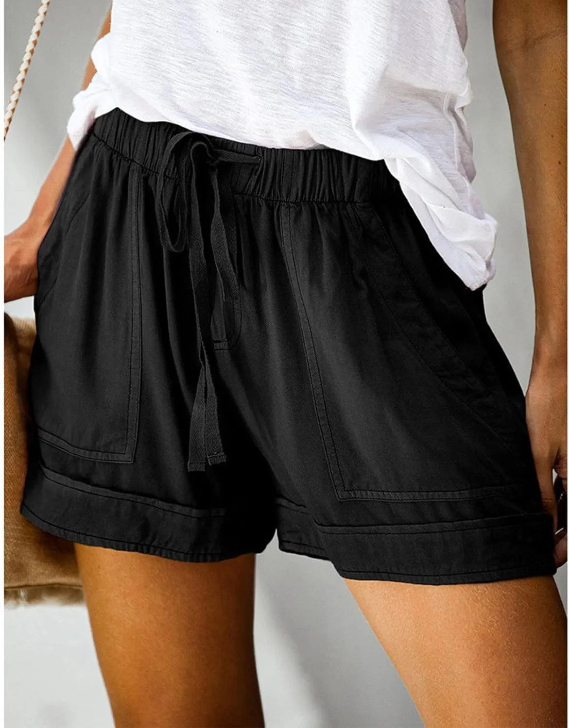 ZDRZK Womens Summer Shorts Plus Size Solid Comfy Drawstring Casual Shorts Elastic Waist Pocket Loose Travel Shorts Pants