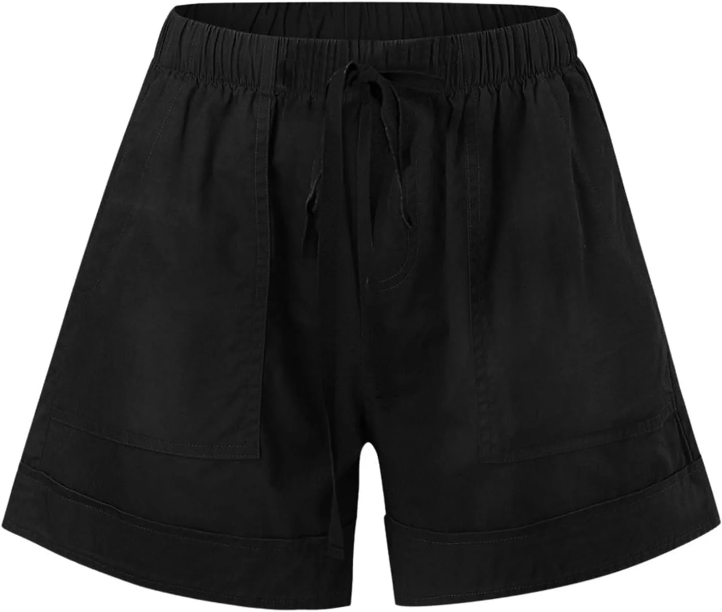 ZDRZK Womens Summer Shorts Plus Size Solid Comfy Drawstring Casual Shorts Elastic Waist Pocket Loose Travel Shorts Pants
